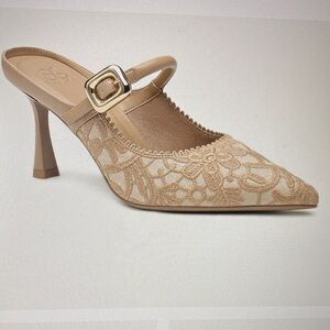 Beige Lace Pointed Toe Mary Jane Mule - Unbranded